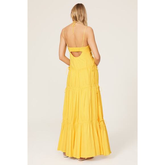 JONATHAN SIMKHAI Daffodil Lina Lightweight Crinkle Teardrop Cutout Maxi Dress L - Picture 5 of 16